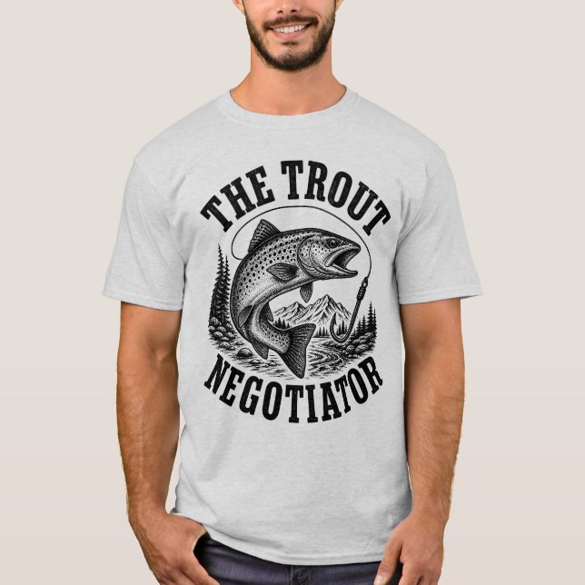 Vintageillustration Bergflodsscen Rustik T Shirt (Framsida)