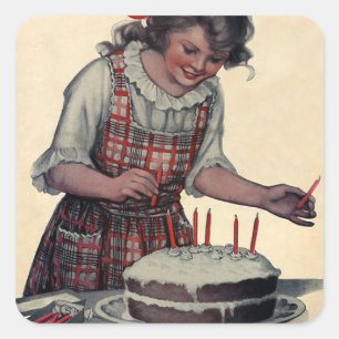 Vintageillustration Glad födelsedag fest Pappa C Fyrkantigt Klistermärke