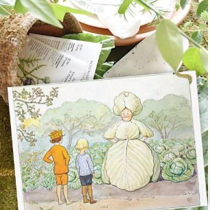 Vintageillustration i trädgården Elsa Beskow Anteckningskort