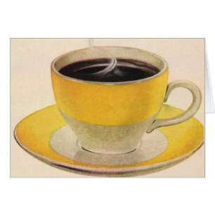 Vintageillustration Kaffe i en gul kopp Hälsningskort