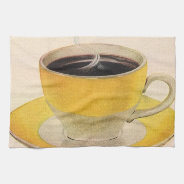 Vintageillustration Kaffe i en gul kopp Kökshandduk (Horisontell)