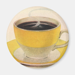Vintageillustration Kaffe i en gul kopp Magnet