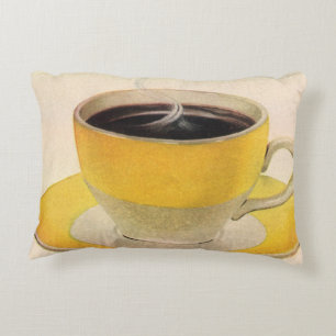 Vintageillustration Kaffe i en gul kopp Prydnadskudde