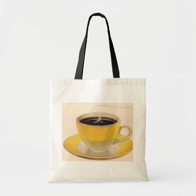 Vintageillustration Kaffe i en gul kopp Tygkasse (Framsidan)