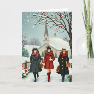 Vintageillustration Människor kommer från kyrkan Kort