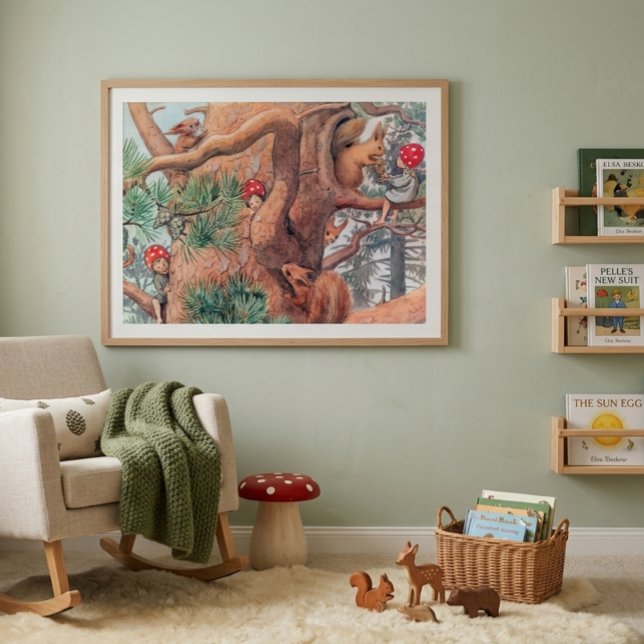 Vintageillustration Skogsbarn Elsa Beskow Poster (Skapare uppladdad)