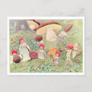 Vintageillustration Skogsbarn Elsa Beskow Vykort