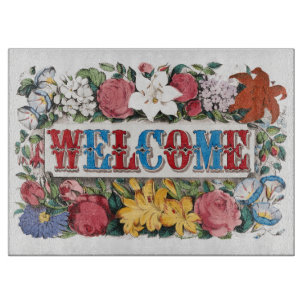 Vintageillustration VÄLKOMMEN med blommor