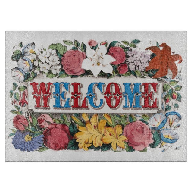 Vintageillustration VÄLKOMMEN med blommor (Framsidan)