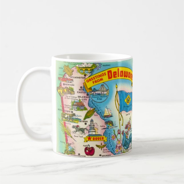 Vintageillustrerad karta över Delaware Kaffemugg (Vänster)