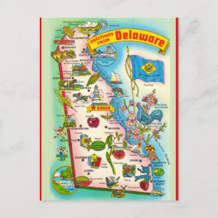 Vintageillustrerad karta över Delaware Vykort