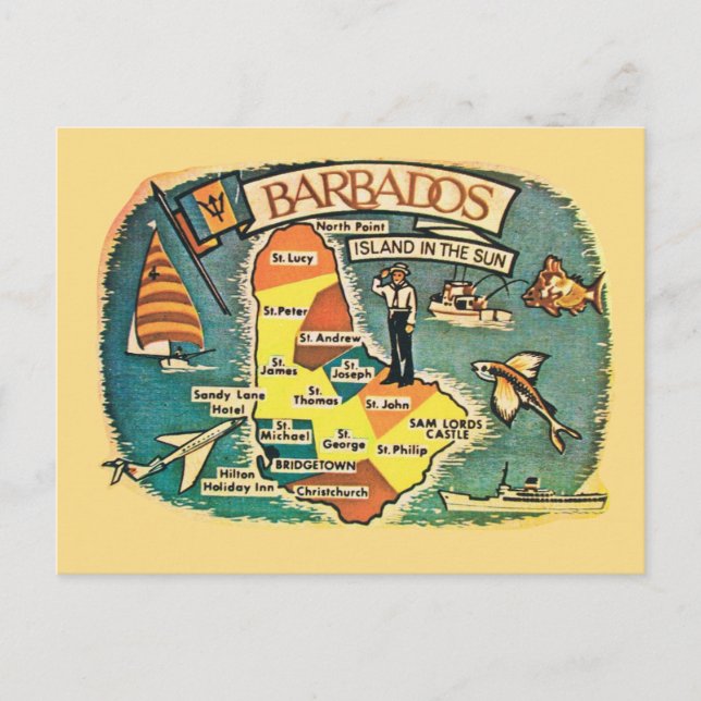 Vintageillustrerat vykort över Barbados (Framsida)