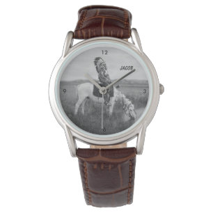 Vintageindianhövding på hästrygg armbandsur
