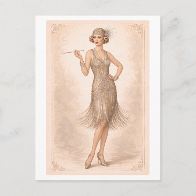 Vintageinspirerad 1920-tals Flapper-modetavla Vykort (Framsida)