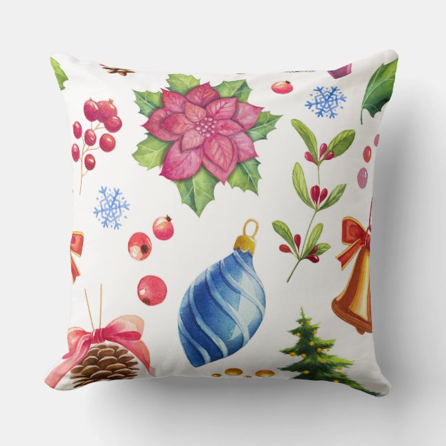 Vintageinspirerad akvarell jul kudde (Framsida)