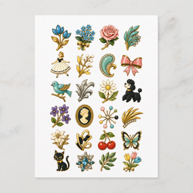 Vintageinspirerad brosch vykort (Framsida)