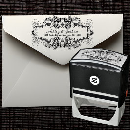 Vintageinspirerad dekorativ blomsterreturadress självfärgande stämpel