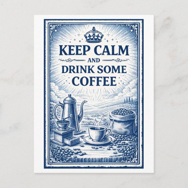 Vintageinspirerad "Håll lugn" kaffe Vykort (Framsida)