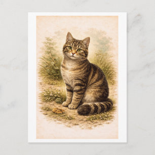 Vintageinspirerad illustration av tabbykatt vykort