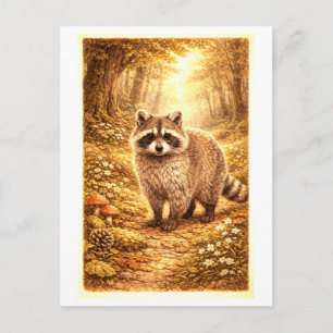 Vintageinspirerad illustration av tvättbjörn i sko vykort