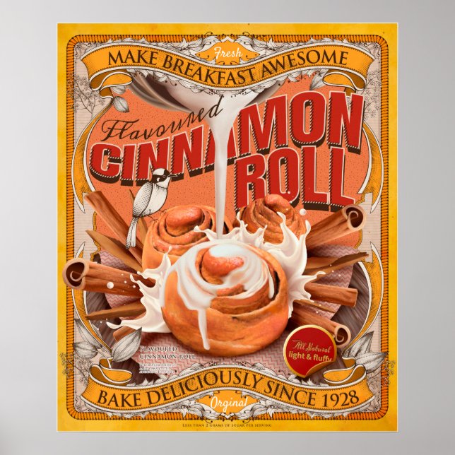 Vintageinspirerad kanelbulle-reklam poster (Framsidan)