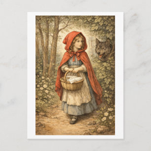 Vintageinspirerad lilla rödluvan vykort