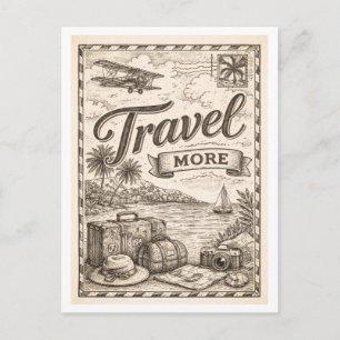 Vintageinspirerad "Res mer" Vykort