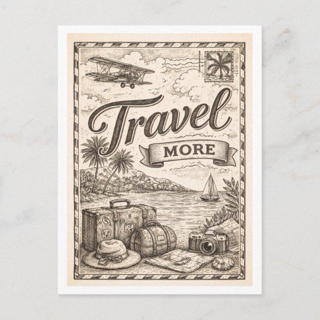 Vintageinspirerad "Res mer" Vykort (Framsida)