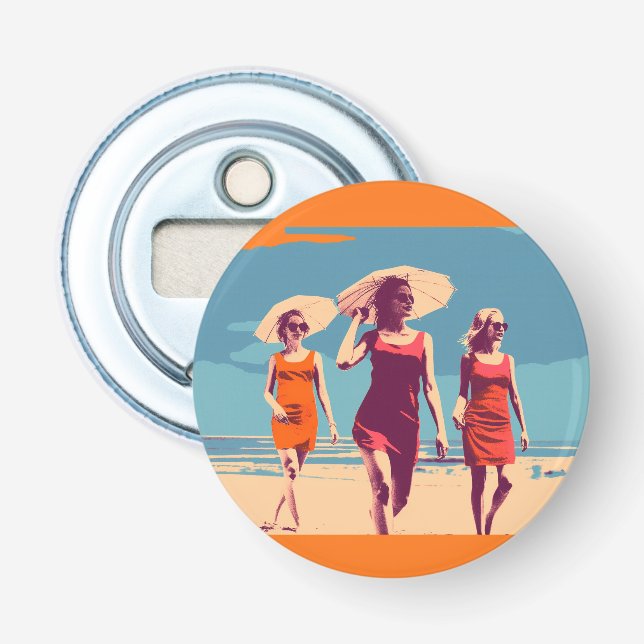 Vintageinspirerad, retro strandscen flasköppnare (Framsidan)