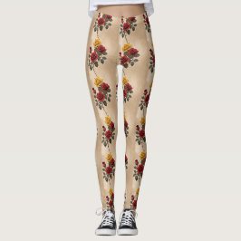 Vintageinspirerade röda och gula rosor leggings