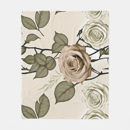 Vintageinspirerade sepiarosor med gröna blad fleecefilt
