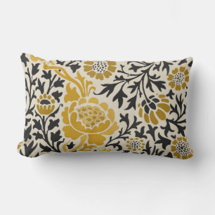 Vintageinspirerat gult och svart blommönster lumbarkudde