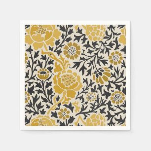 Vintageinspirerat gult och svart blommönster pappersservett