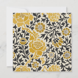 Vintageinspirerat gult och svart blommönster tack kort