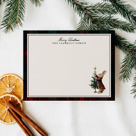Vintageinspirerat kanin julgran tartan julkort inbjudningar