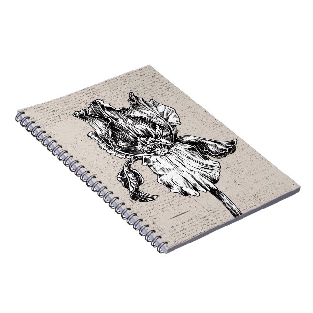 VintageIristeckning Anteckningsbok Med Spiral (Högra Sidan)