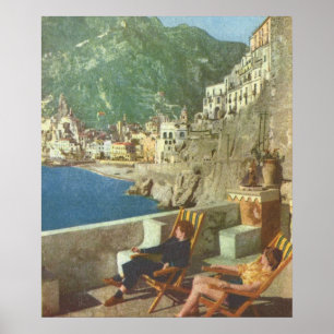 Vintageitalien som kopplar av på den Amalfi Poster
