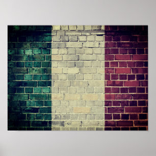 Vintageitalienflagga på en tegelstenvägg poster