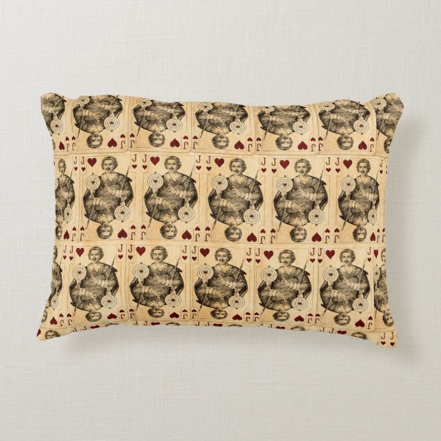 Vintagejackhjärtor som leker kortCollage Prydnadskudde (Baksidan)