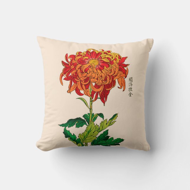 VintagejapanChrysanthemum. Rosta och orangen Kudde (Framsida)