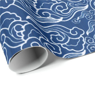 Vintagejapanmoln, koboltblått och vit presentpapper