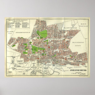 VintageJohannesburg Sydafrika karta (1913) Poster
