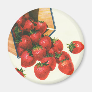Vintagejordgubbar i basket, matfruktbär magnet
