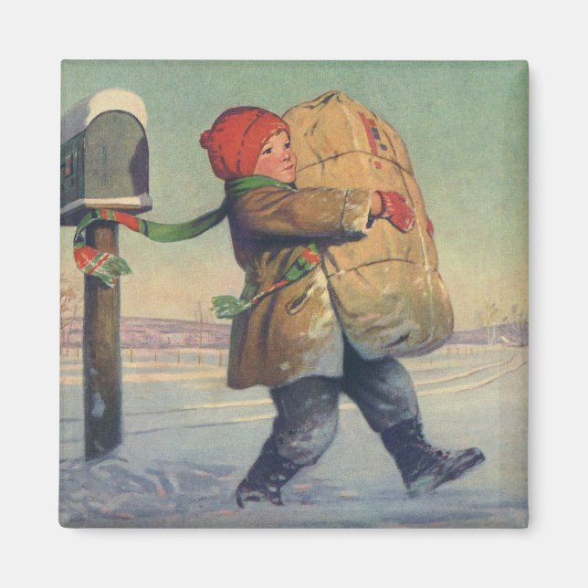 Vintagejul, barn med det stora paket magnet (Framsidan)