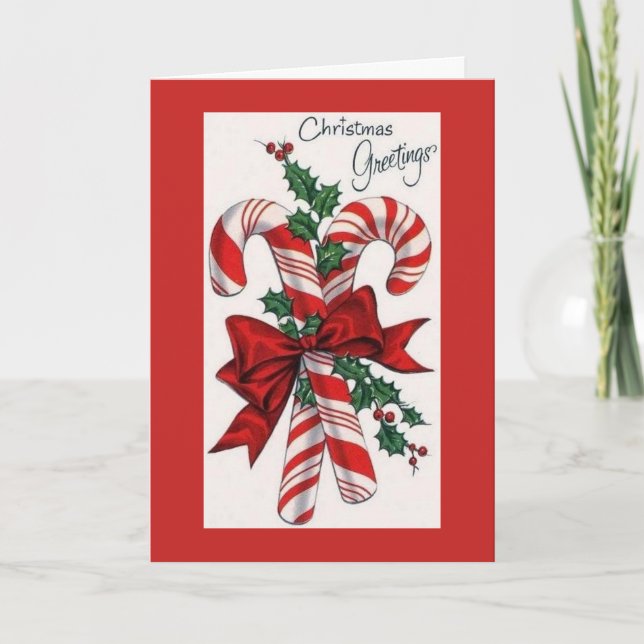 Vintagejul - candy canehälsningar, helgkort (Framsida)
