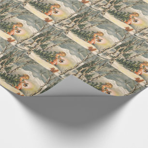 Vintagejul, liten flicka med träd presentpapper