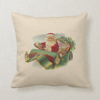 Vintagejul Santa i en klassikerantikvitetbil Kudde
