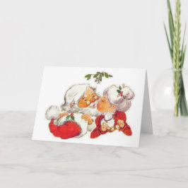 Vintagejul Santa som kysser Fru Claus Helgkort