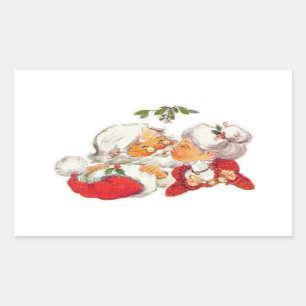 Vintagejul Santa som kysser Fru Claus Rektangulärt Klistermärke