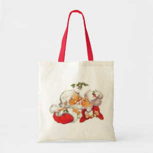 Vintagejul Santa som kysser Fru Claus Tygkasse
